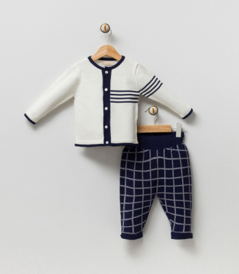 Wholesale Unisex Baby 2-Piece Knitwear Cardigan and Pants Set 3-12M Milarda 2001-6083 Темно-синий
