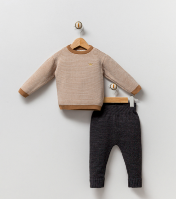 Wholesale Unisex Baby 2-Piece Knitwear Set 3-12M Milarda 2001-6046 Коричневый 