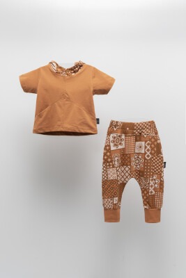 Wholesale Unisex Baby 2-Piece T-Shirt and Pants Set 6-24M Moi Noi 1058-MN51191 Черепичный цвет