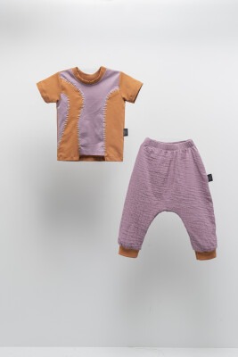 Wholesale Unisex Baby 2-Piece Tişört and Pants Set 6-24M Moi Noi 1058-MN51301 Фиолетовый