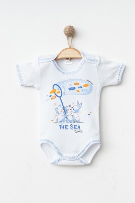 Wholesale Unisex Baby Onesies 1-6M Hoppidik 2017-7134 White-Blue