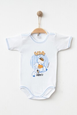 Wholesale Unisex Baby Onesies 9-18M Hoppidik 2017-7135 White-Blue