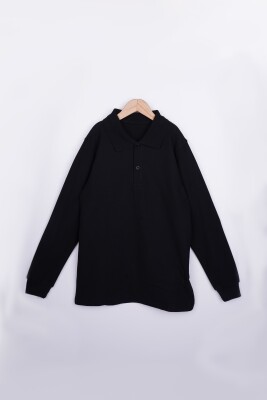 Wholesale Unisex Children's Long Sleeve Polo Neck T-Shirt 10-13Y Interkidsy Basic 2027-2308 Чёрный 