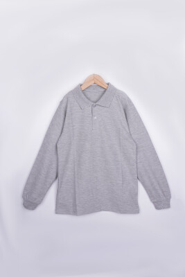 Wholesale Unisex Children's Long Sleeve Polo Neck T-Shirt 10-13Y Interkidsy Basic 2027-2308 Серый 