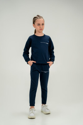 Wholesale Unisex Kids 2-Piece Sweatshirt and Pants Set 10-13Y Gold Class 1010-4609 Темно-синий