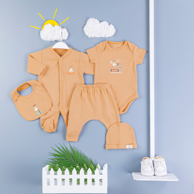 Wholesales Baby Boys 5-Piece Bodysuit Set 0-3M BabyZ 1097-4767 Цвет корицы