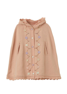 Wholsale Baby Girl Organic Cotton Floral Detailed Poncho 6-36M Uludağ Triko 1061-21167 - Uludağ Triko