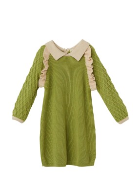 Wholsale Baby Girls Organic Cotton Frilly Dress 6-36M Uludağ Triko 1061-21173 Зелёный 