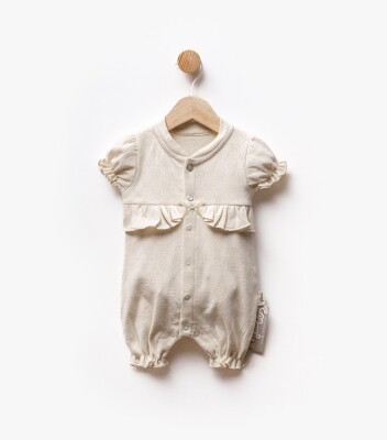 Self-Bow Patterned Fabric Gathered Detailed Jumpsuit 3-9M Flexi Baby 2063-252378 Cream