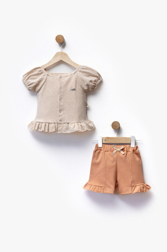 Self-Patterned Fabric Gathered Detail T-Shirt Shorts Two Piece Set 6-36M Flexi Baby 2063-217624 - 2