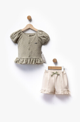 Self-Patterned Fabric Gathered Detail T-Shirt Shorts Two Piece Set 6-36M Flexi Baby 2063-217624 Cream