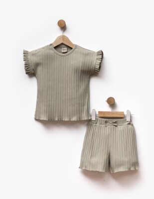 Striped Patterned Fabric Gathered Sleeves T-Shirt Shorts Two Piece Set 2-5Y Flexi Baby 2063-217590 - Flexi Baby (1)