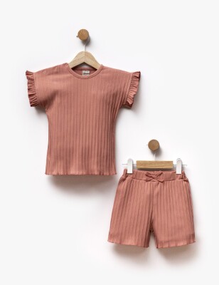 Striped Patterned Fabric Gathered Sleeves T-Shirt Shorts Two Piece Set 2-5Y Flexi Baby 2063-217590 - Flexi Baby