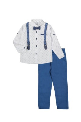 Suit Set with Square Pattern Shirt 1-4Y Terry 1036-6259 Indigo