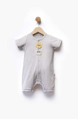 Sun and Crab Embroidered Short Sleeve Jumpsuit 3-9M Flexi Baby 2063-236573 Gray