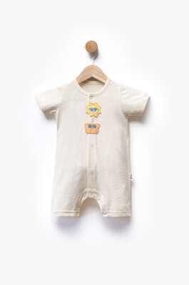 Sun and Crab Embroidered Short Sleeve Jumpsuit 3-9M Flexi Baby 2063-236573 Cream