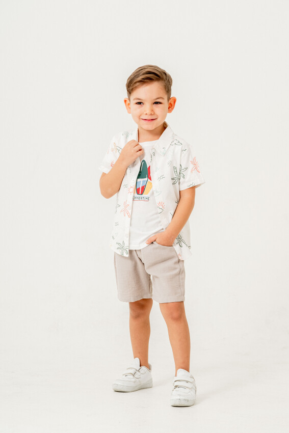 Sunny Printed Shirt 3-Piece Boys Suit 2-5Y Sani 1068-30049 - 4