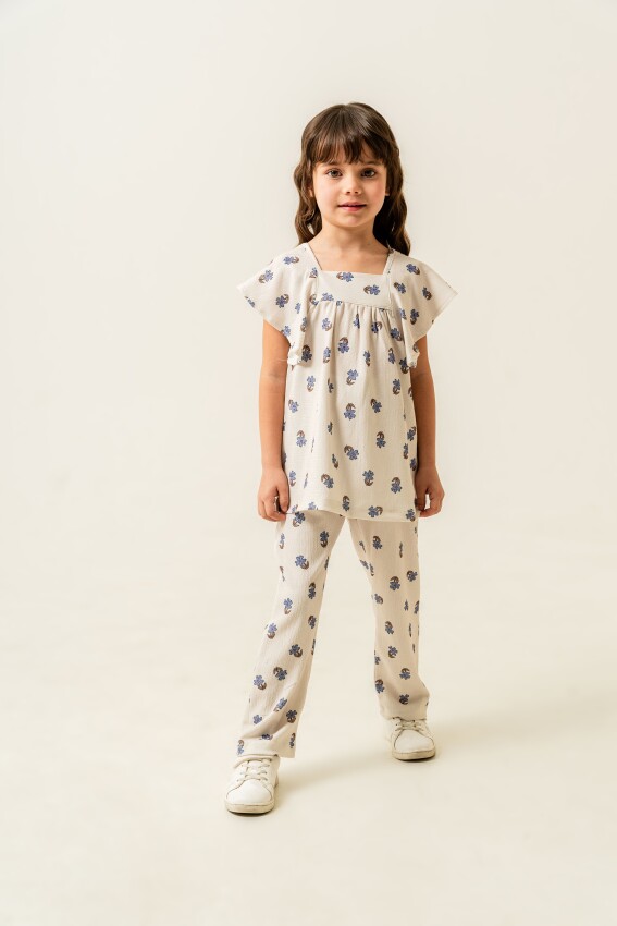 Textured Floral Patterned 2-Piece Girls Set 2-5Y Sani 1068-30085 - 2