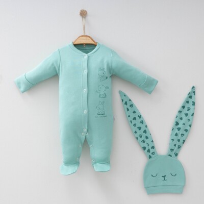 Toptan Bebek Tulum 0-3M Gümüş Baby 2043-0089 Yeşil