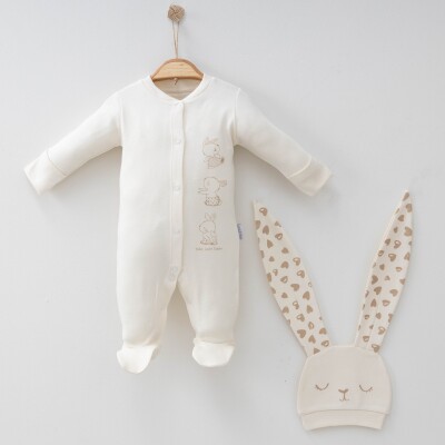 Toptan Bebek Tulum 0-3M Gümüş Baby 2043-0089 Ekru