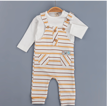  Toptan Erkek Bebek 2'li Tulum ve Uzun Kollu Tişört Takım 3-12M BabyZ 1097-4221 - 1