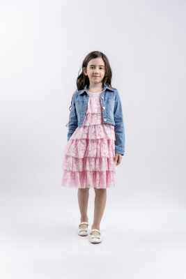  Toptan Kız Çocuk 2'li Dantelli Elbise ve Kot Ceket Takım 5-8Y Eray Kids 1044-13236 - 2