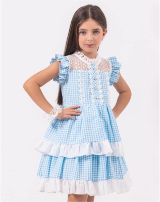  Toptan Kız Çocuk Elbise 6-9Y Wizzy 2038-3487 Mavi
