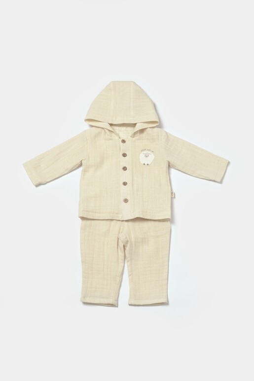 Toptan Unisex Bebek 2'li Kapüşonlu Ceket ve Pantolon Takımı 3-24M %100 Pamuk Baby Cosy 2022-CSYM703 - 1