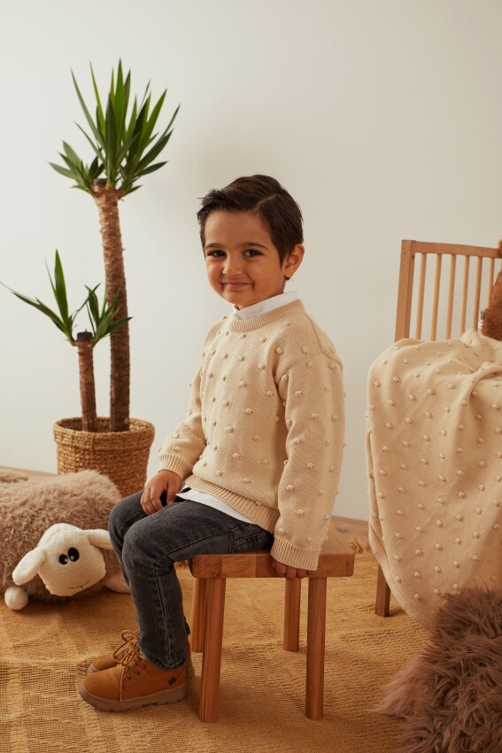 100% Organic Cotton With GOTS Certified Knitwear Bubble Sweater 12-36M Uludağ Triko 1061-21072 - 1