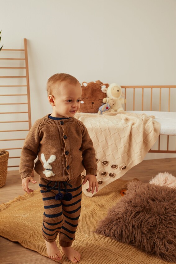 100% Organic Cotton With GOTS Certified Knitwear Bunny Stripe Two Piece Set 3-12M Uludağ Triko 1061-21033 - 1