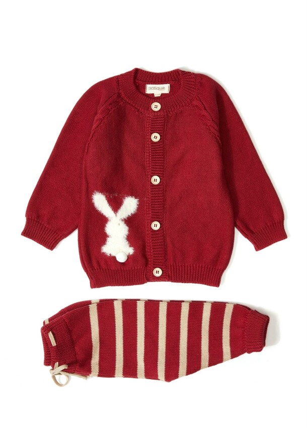 100% Organic Cotton With GOTS Certified Knitwear Bunny Stripe Two Piece Set 3-12M Uludağ Triko 1061-21033 - 2