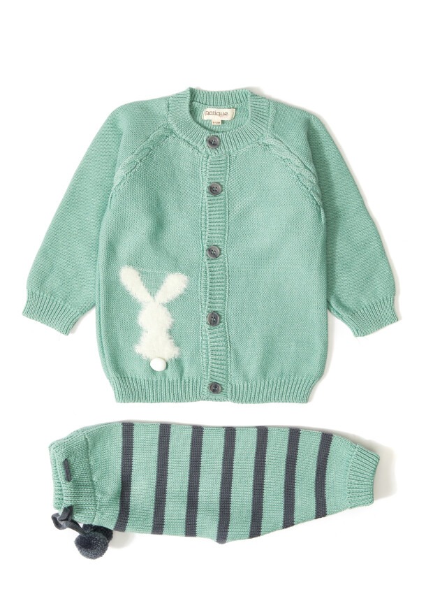 100% Organic Cotton With GOTS Certified Knitwear Bunny Stripe Two Piece Set 3-12M Uludağ Triko 1061-21033 - 3