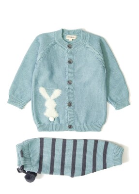 100% Organic Cotton With GOTS Certified Knitwear Bunny Stripe Two Piece Set 3-12M Uludağ Triko 1061-21033 İndigo