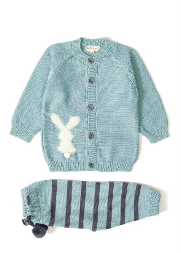 100% Organic Cotton With GOTS Certified Knitwear Bunny Stripe Two Piece Set 3-12M Uludağ Triko 1061-21033 - 4