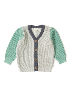 100% Organic Cotton With GOTS Certified Knitwear Color Block Cardigan 3-12M Patique 1061-21066 - 4
