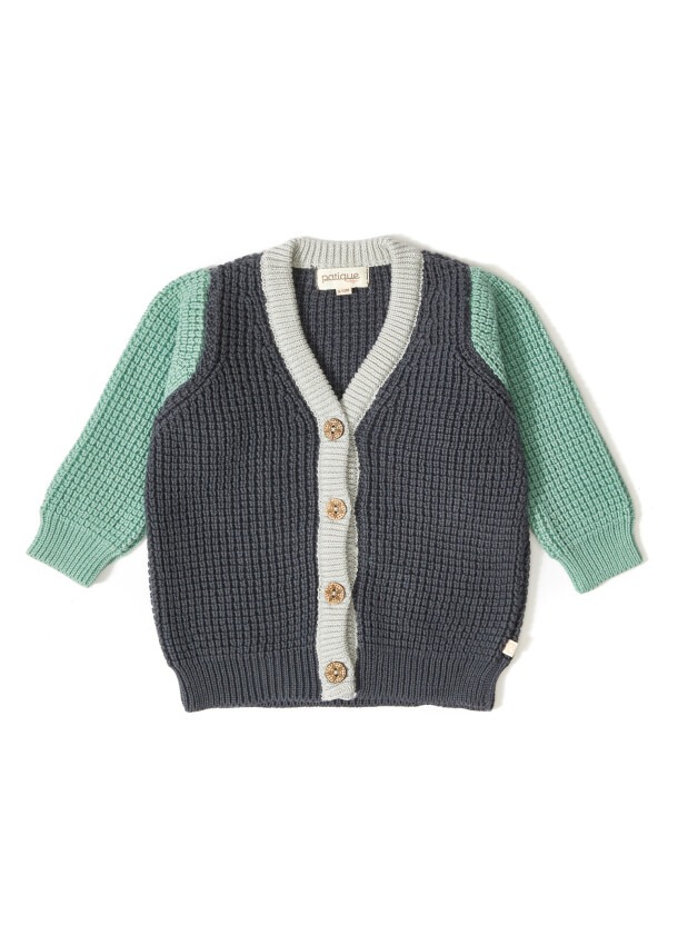 100% Organic Cotton With GOTS Certified Knitwear Color Block Cardigan 3-12M Uludağ Tirko 1061-21066 - 3