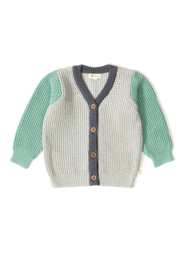 100% Organic Cotton With GOTS Certified Knitwear Color Block Cardigan 3-12M Uludağ Tirko 1061-21066 - 4