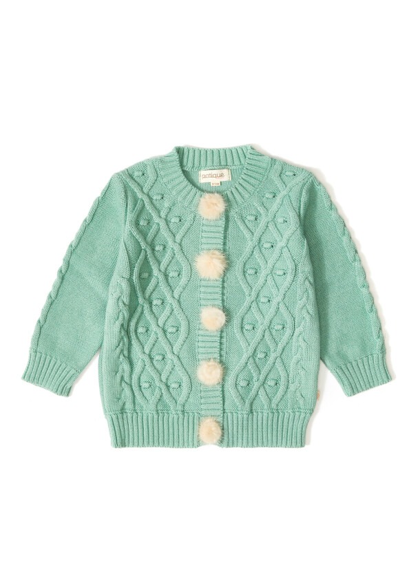 100% Organic Cotton With GOTS Certified Knitwear Diamond Bubble Cardigan 12-36M Uludağ Triko 1061-21053 - 3