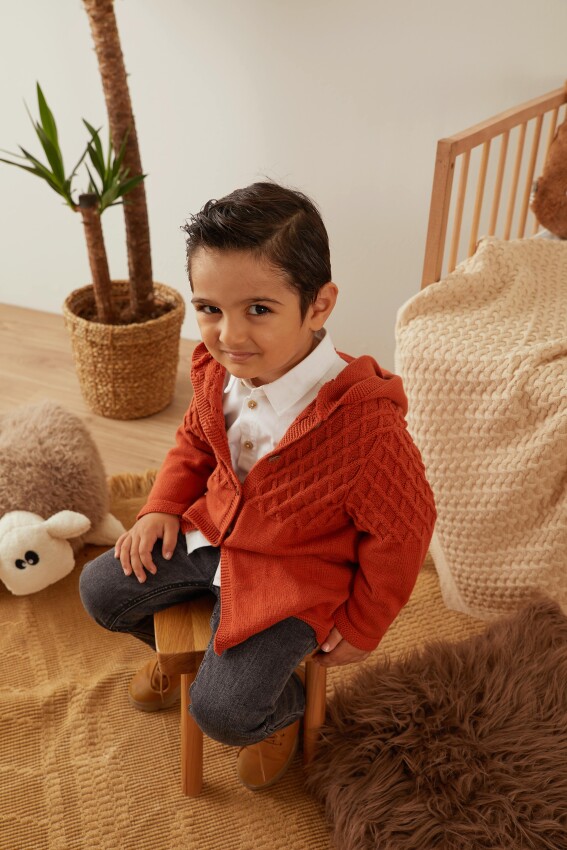 100% Organic Cotton With GOTS Certified Knitwear Diamond Cardigan 3-12M Uludağ Triko 1061-21050 - 1