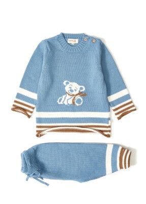 100% Organic Cotton With GOTS Certified Knitwear Funny Bear Two Piece Set 3-12M Patique 1061-21060 İndigo