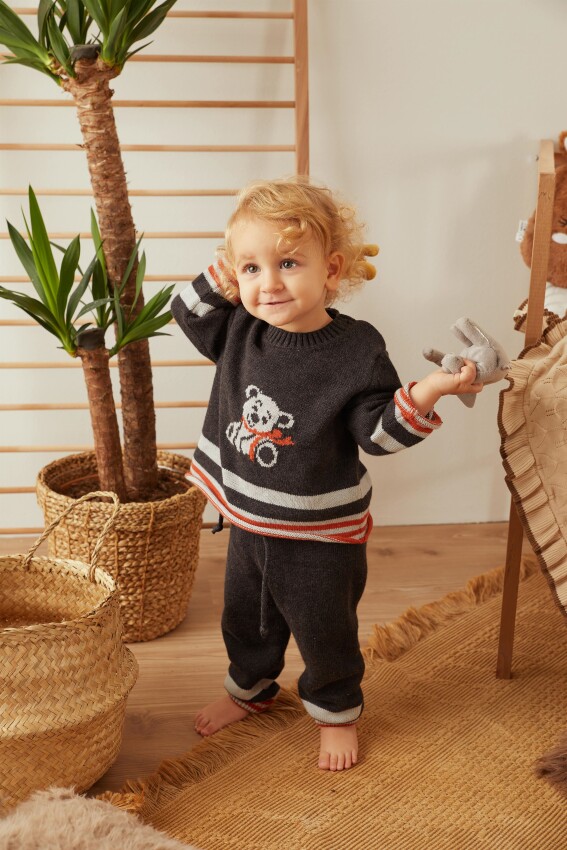 100% Organic Cotton With GOTS Certified Knitwear Funny Bear Two Piece Set 3-12M Uludağ Triko 1061-21060 - 1