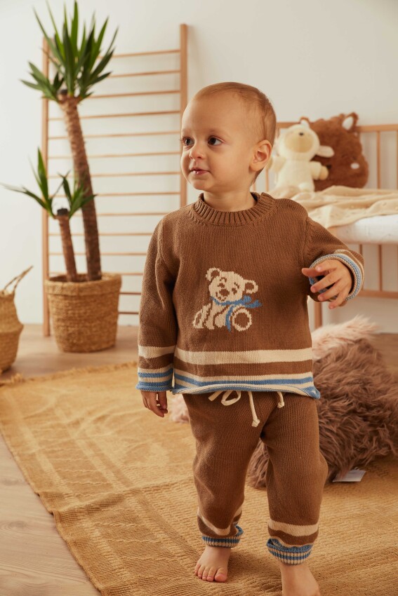 100% Organic Cotton With GOTS Certified Knitwear Funny Bear Two Piece Set 3-12M Uludağ Triko 1061-21060 - 2