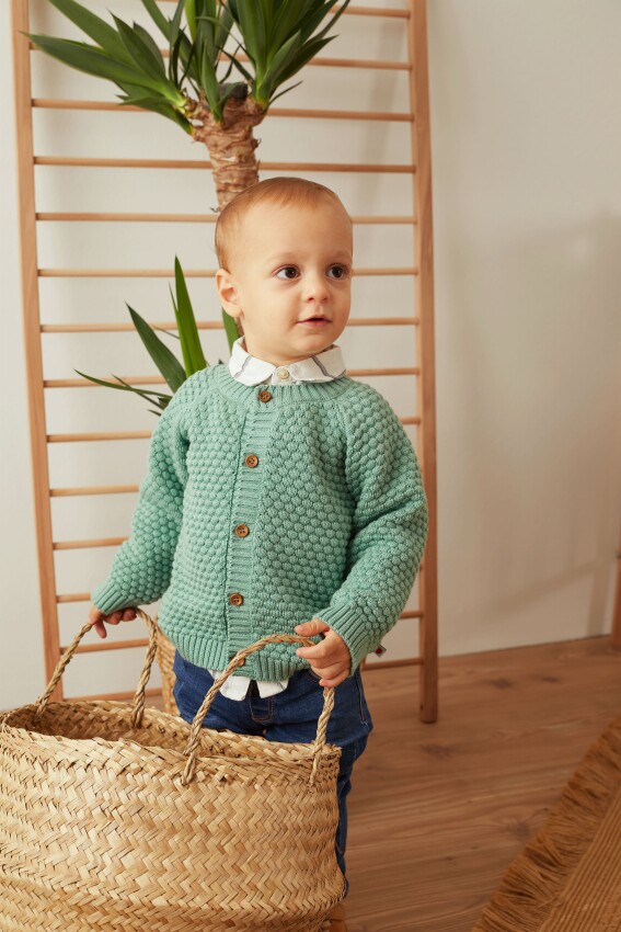 100% Organic Cotton With GOTS Certified Knitwear Mini Bubble Cardigan 3-12M Uludağ Triko 1061-21069 - 1