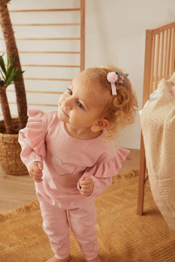 100% Organic Cotton With GOTS Certified Knitwear Ruffle Love Two Piece Set 3-12M Uludağ Triko 1061-21035 - 1