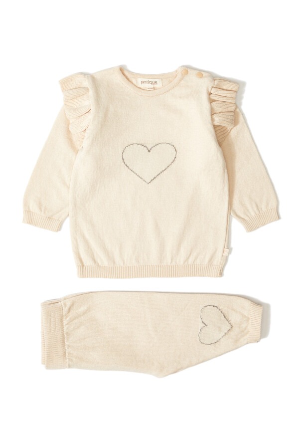 100% Organic Cotton With GOTS Certified Knitwear Ruffle Love Two Piece Set 3-12M Uludağ Triko 1061-21035 - 2