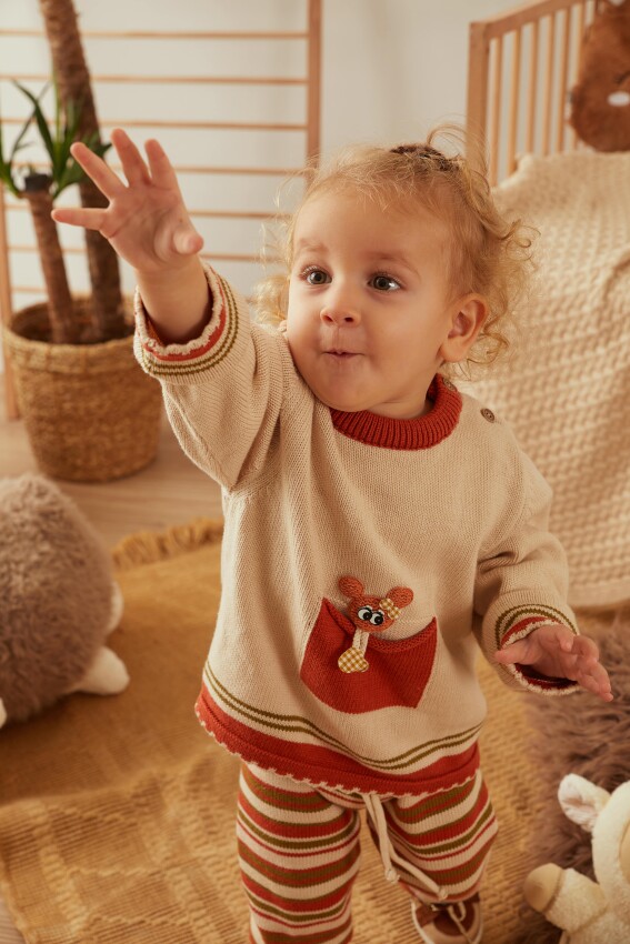 100% Organic Cotton With GOTS Certified Knitwear Stripe Two Piece Set 3-12M Uludağ Triko 1061-21039 - 1