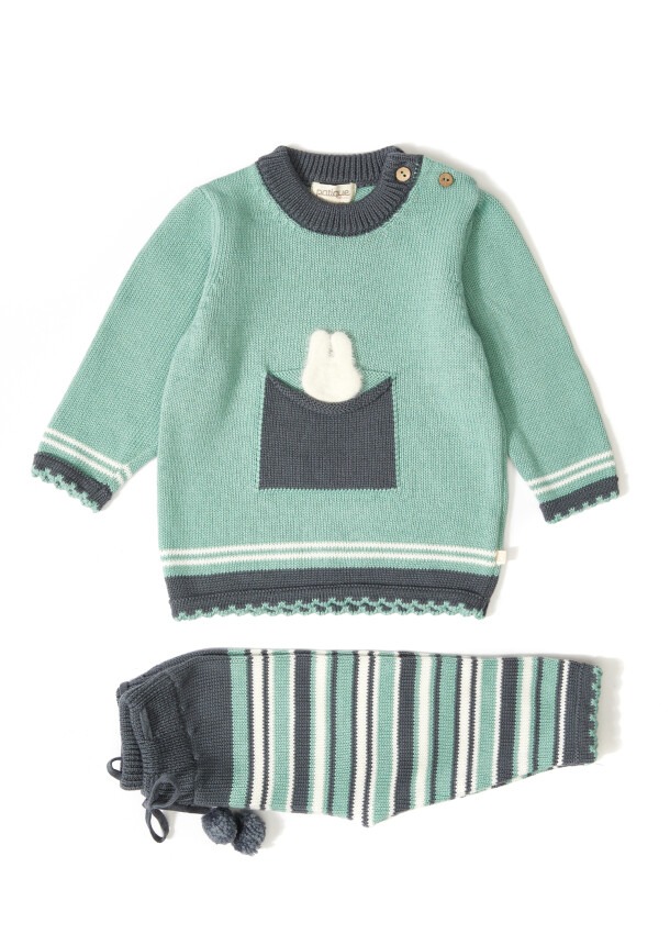 100% Organic Cotton With GOTS Certified Knitwear Stripe Two Piece Set 3-12M Uludağ Triko 1061-21039 - 2