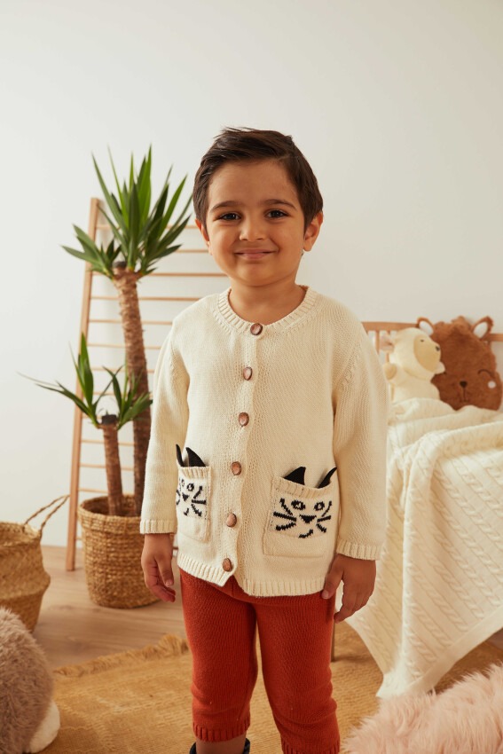 100% Organic Cotton With GOTS Certified Knitwear Sweet Cat Two Piece Set 3-12M Uludağ Triko 1061-21068 - 1