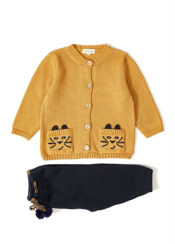 100% Organic Cotton With GOTS Certified Knitwear Sweet Cat Two Piece Set 3-12M Uludağ Triko 1061-21068 - 2