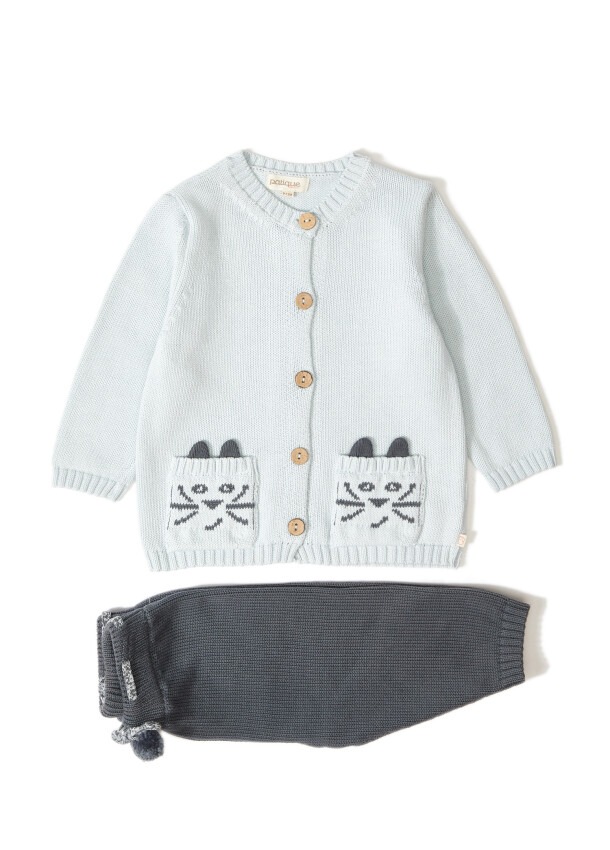 100% Organic Cotton With GOTS Certified Knitwear Sweet Cat Two Piece Set 3-12M Uludağ Triko 1061-21068 - 4